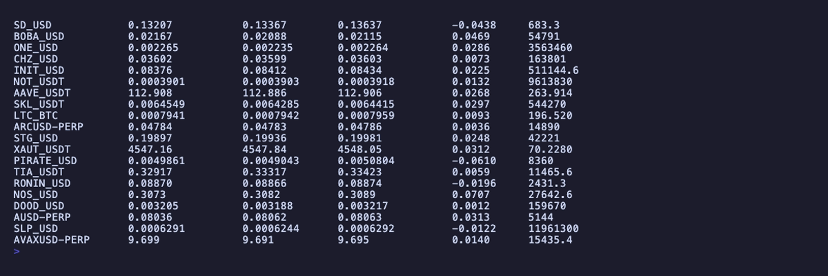 cdcx market ticker output